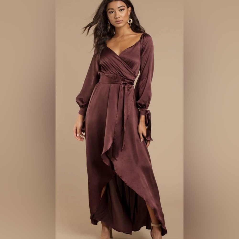Tobi Sz Large Burgundy Red Sexy Deep Plunge Asymmetrical Dress